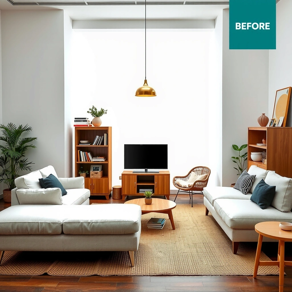 Before: Cluttered living room